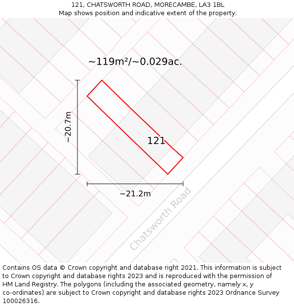 121, CHATSWORTH ROAD, MORECAMBE, LA3 1BL: Plot and title map