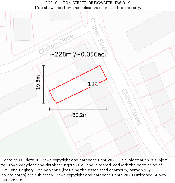 121, CHILTON STREET, BRIDGWATER, TA6 3HY: Plot and title map