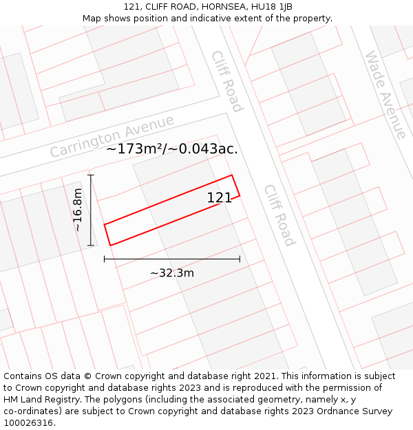 121, CLIFF ROAD, HORNSEA, HU18 1JB: Plot and title map
