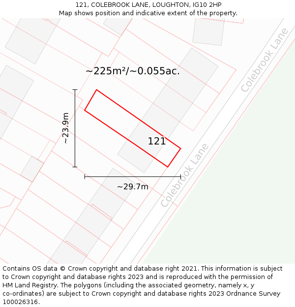 121, COLEBROOK LANE, LOUGHTON, IG10 2HP: Plot and title map