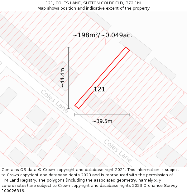 121, COLES LANE, SUTTON COLDFIELD, B72 1NL: Plot and title map