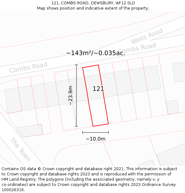 121, COMBS ROAD, DEWSBURY, WF12 0LD: Plot and title map