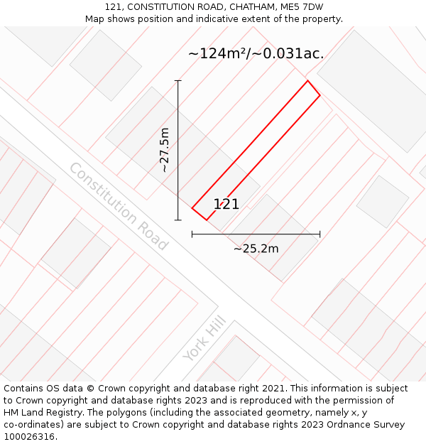 121, CONSTITUTION ROAD, CHATHAM, ME5 7DW: Plot and title map