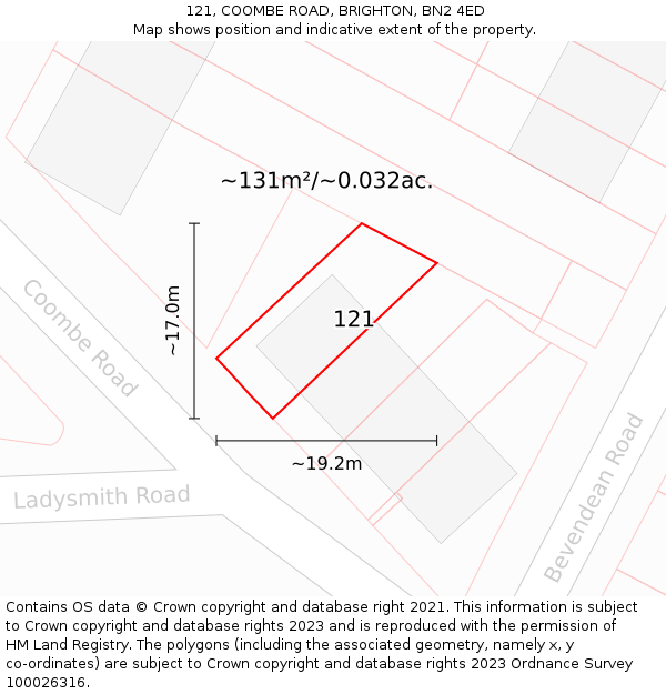 121, COOMBE ROAD, BRIGHTON, BN2 4ED: Plot and title map