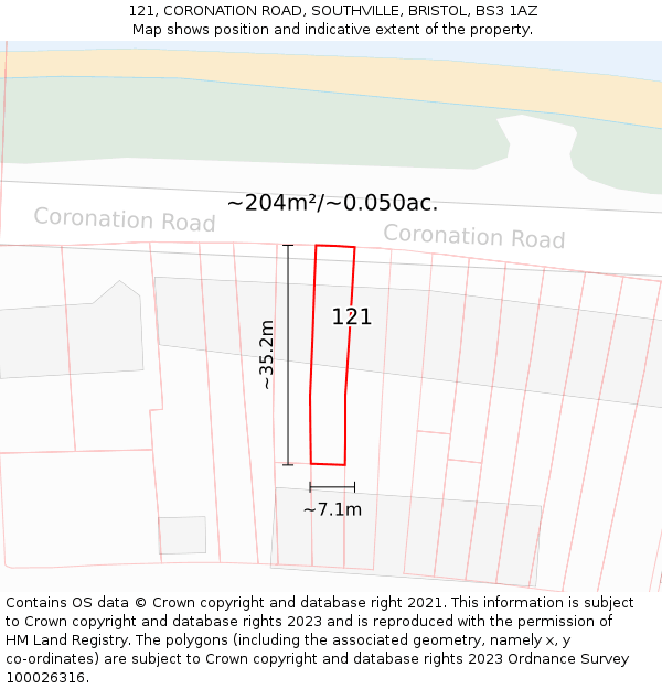 121, CORONATION ROAD, SOUTHVILLE, BRISTOL, BS3 1AZ: Plot and title map