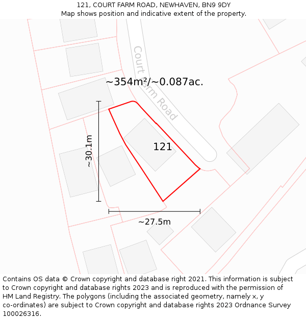 121, COURT FARM ROAD, NEWHAVEN, BN9 9DY: Plot and title map