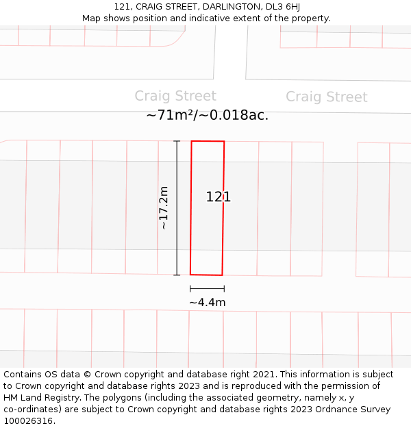121, CRAIG STREET, DARLINGTON, DL3 6HJ: Plot and title map