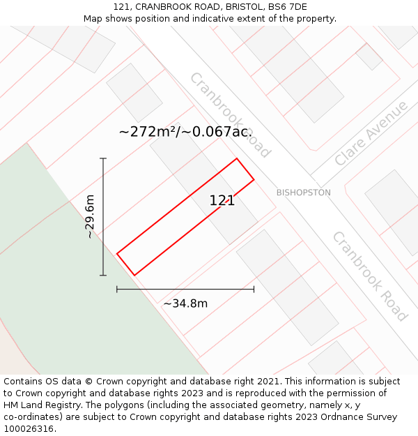 121, CRANBROOK ROAD, BRISTOL, BS6 7DE: Plot and title map