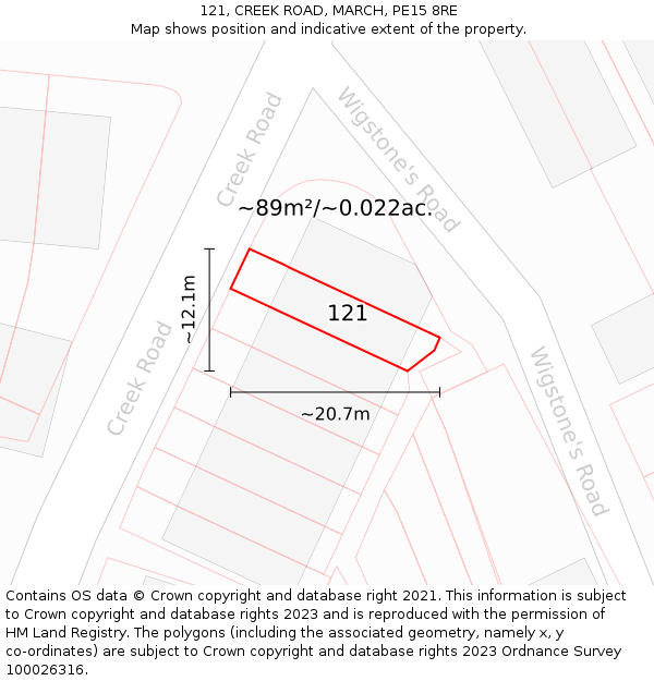 121, CREEK ROAD, MARCH, PE15 8RE: Plot and title map