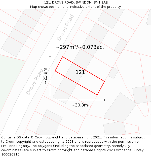 121, DROVE ROAD, SWINDON, SN1 3AE: Plot and title map