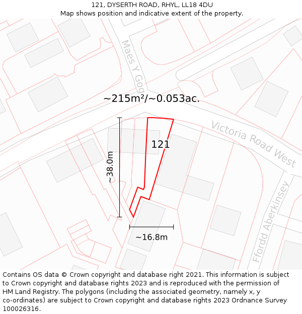 121, DYSERTH ROAD, RHYL, LL18 4DU: Plot and title map