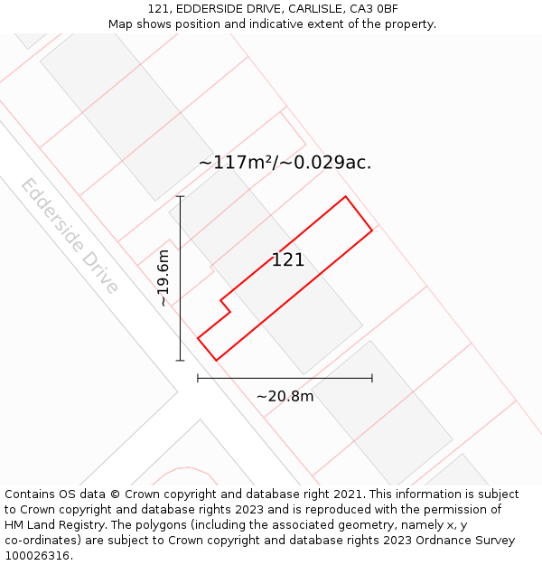 121, EDDERSIDE DRIVE, CARLISLE, CA3 0BF: Plot and title map