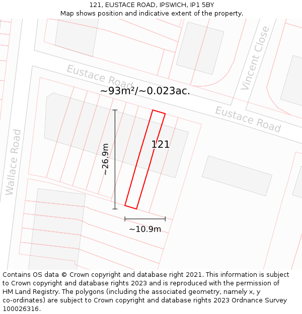 121, EUSTACE ROAD, IPSWICH, IP1 5BY: Plot and title map