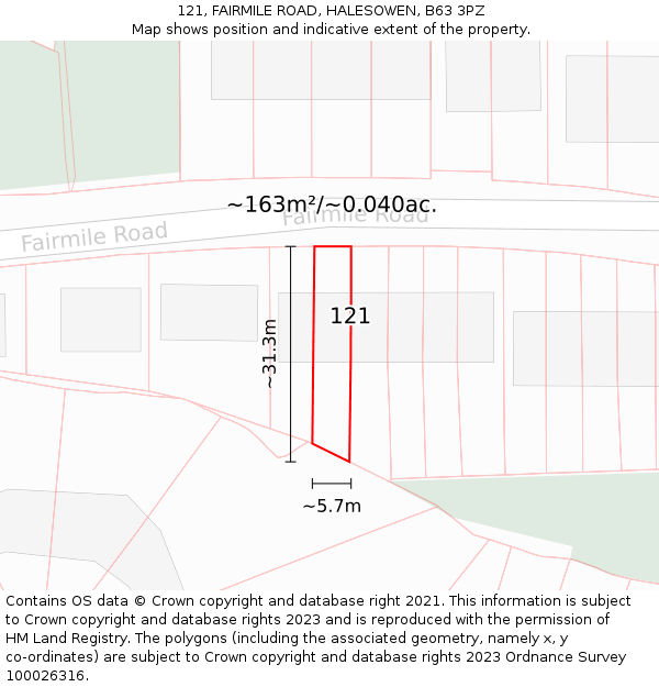 121, FAIRMILE ROAD, HALESOWEN, B63 3PZ: Plot and title map