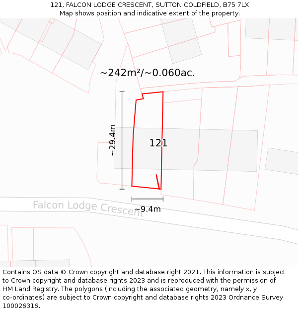 121, FALCON LODGE CRESCENT, SUTTON COLDFIELD, B75 7LX: Plot and title map