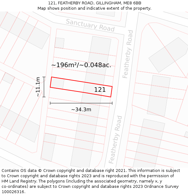 121, FEATHERBY ROAD, GILLINGHAM, ME8 6BB: Plot and title map