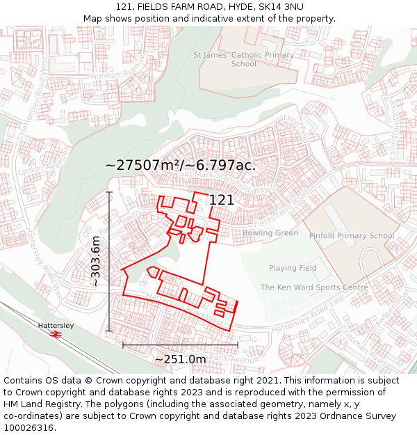 121, FIELDS FARM ROAD, HYDE, SK14 3NU: Plot and title map
