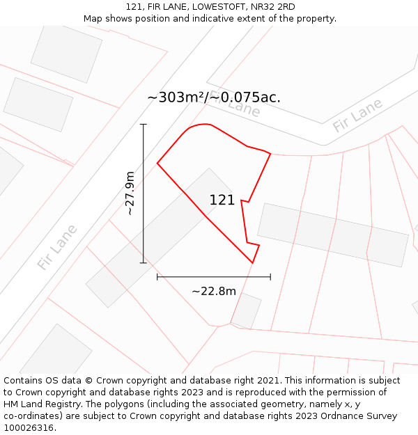 121, FIR LANE, LOWESTOFT, NR32 2RD: Plot and title map
