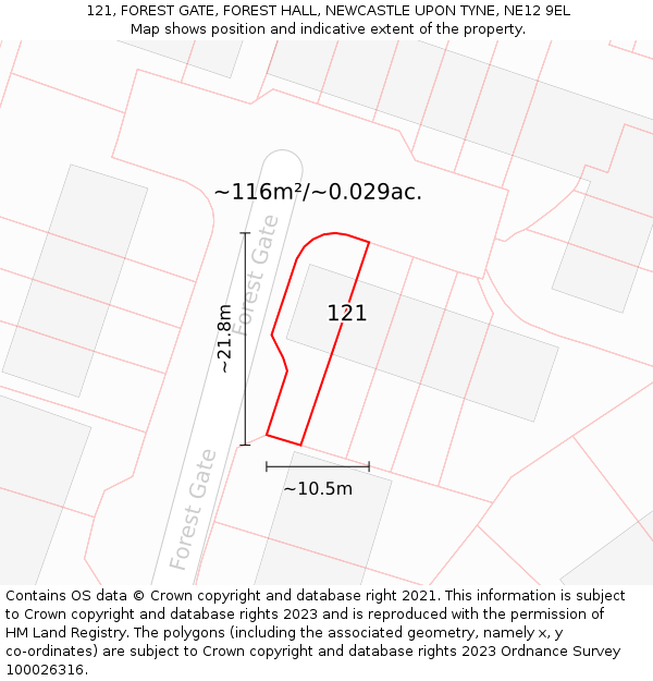 121, FOREST GATE, FOREST HALL, NEWCASTLE UPON TYNE, NE12 9EL: Plot and title map