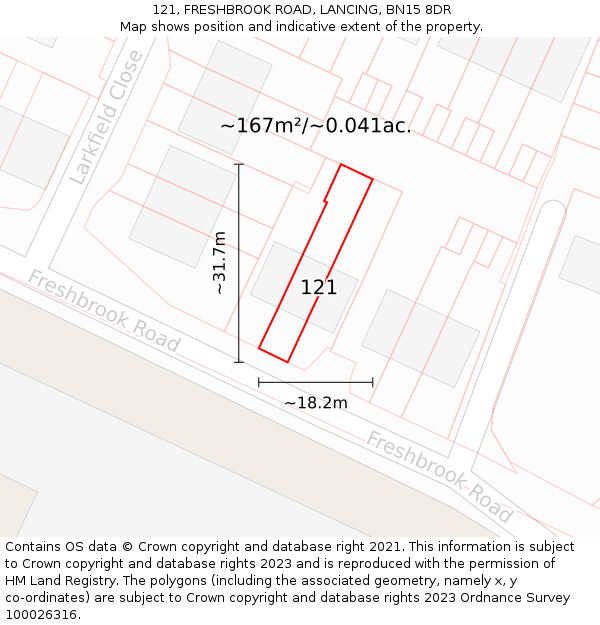 121, FRESHBROOK ROAD, LANCING, BN15 8DR: Plot and title map