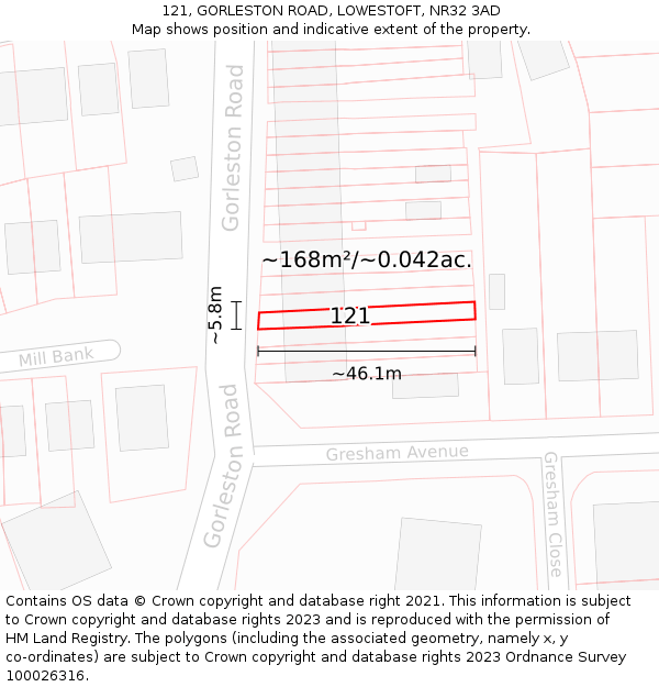 121, GORLESTON ROAD, LOWESTOFT, NR32 3AD: Plot and title map