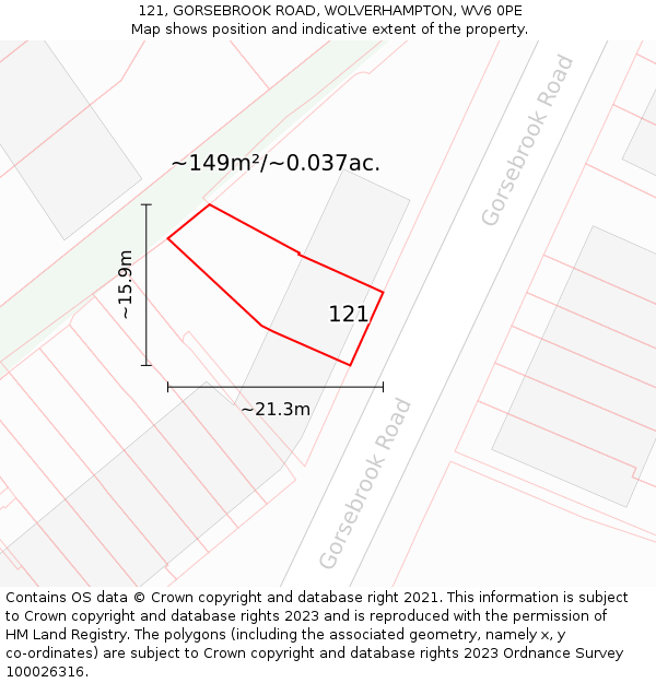 121, GORSEBROOK ROAD, WOLVERHAMPTON, WV6 0PE: Plot and title map
