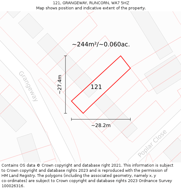 121, GRANGEWAY, RUNCORN, WA7 5HZ: Plot and title map