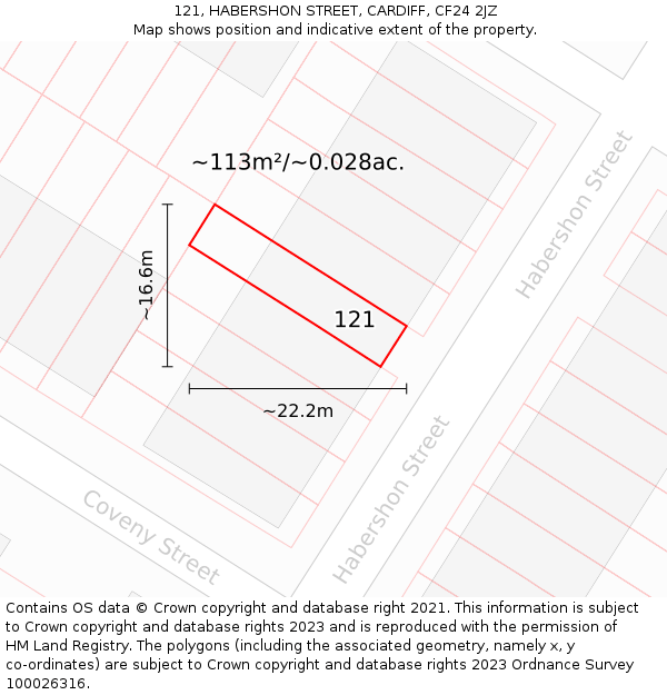 121, HABERSHON STREET, CARDIFF, CF24 2JZ: Plot and title map