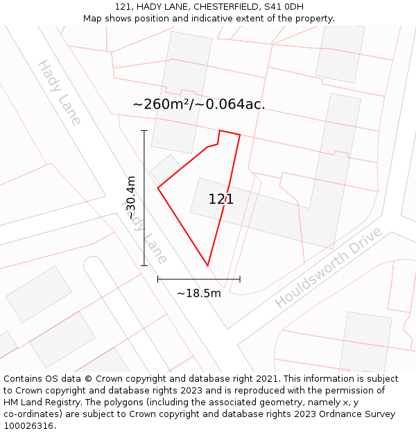 121, HADY LANE, CHESTERFIELD, S41 0DH: Plot and title map