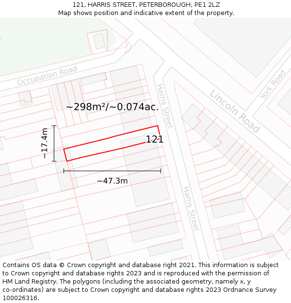 121, HARRIS STREET, PETERBOROUGH, PE1 2LZ: Plot and title map