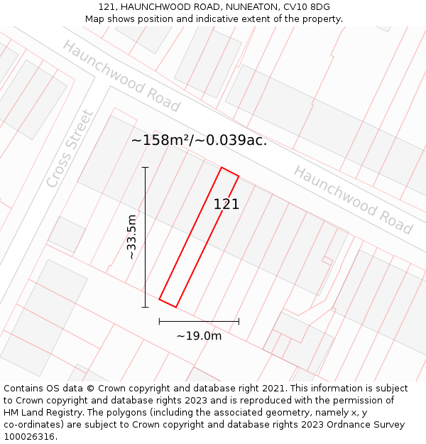 121, HAUNCHWOOD ROAD, NUNEATON, CV10 8DG: Plot and title map