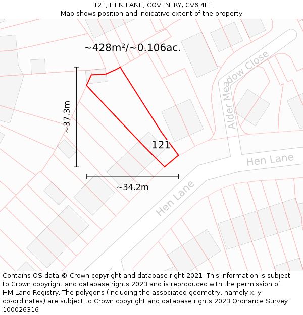 121, HEN LANE, COVENTRY, CV6 4LF: Plot and title map