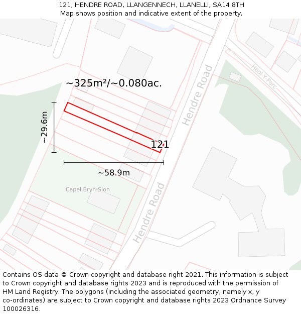 121, HENDRE ROAD, LLANGENNECH, LLANELLI, SA14 8TH: Plot and title map