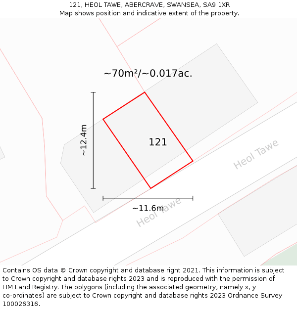 121, HEOL TAWE, ABERCRAVE, SWANSEA, SA9 1XR: Plot and title map