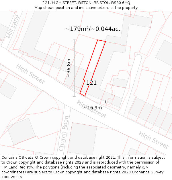 121, HIGH STREET, BITTON, BRISTOL, BS30 6HQ: Plot and title map