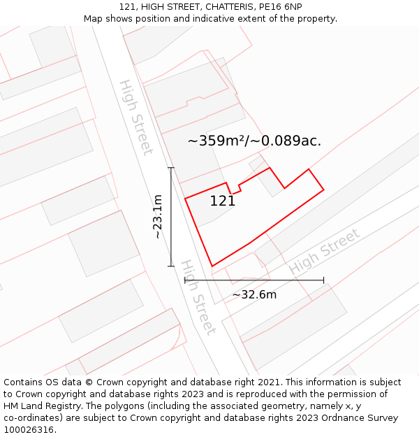 121, HIGH STREET, CHATTERIS, PE16 6NP: Plot and title map
