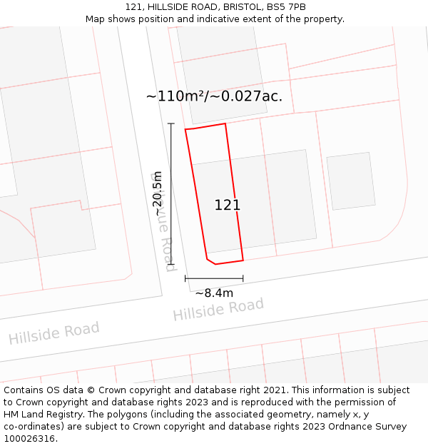 121, HILLSIDE ROAD, BRISTOL, BS5 7PB: Plot and title map