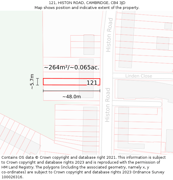 121, HISTON ROAD, CAMBRIDGE, CB4 3JD: Plot and title map