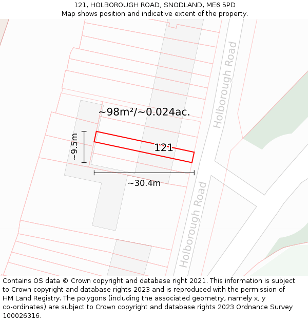121, HOLBOROUGH ROAD, SNODLAND, ME6 5PD: Plot and title map