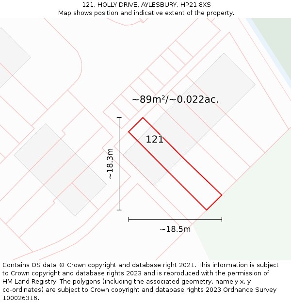 121, HOLLY DRIVE, AYLESBURY, HP21 8XS: Plot and title map