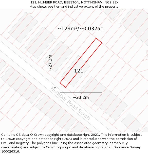 121, HUMBER ROAD, BEESTON, NOTTINGHAM, NG9 2EX: Plot and title map