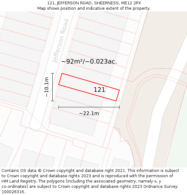 121, JEFFERSON ROAD, SHEERNESS, ME12 2PX: Plot and title map