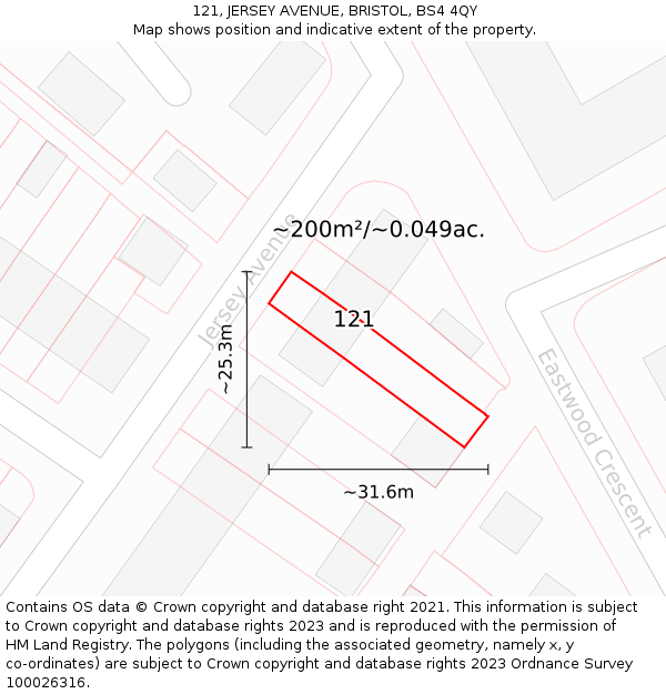 121, JERSEY AVENUE, BRISTOL, BS4 4QY: Plot and title map