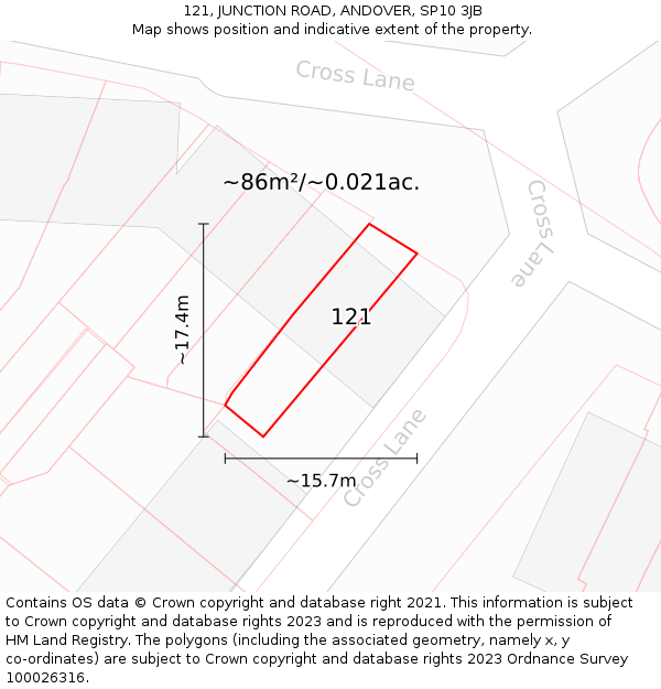 121, JUNCTION ROAD, ANDOVER, SP10 3JB: Plot and title map
