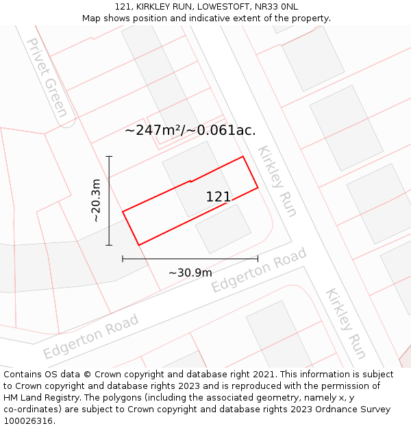 121, KIRKLEY RUN, LOWESTOFT, NR33 0NL: Plot and title map