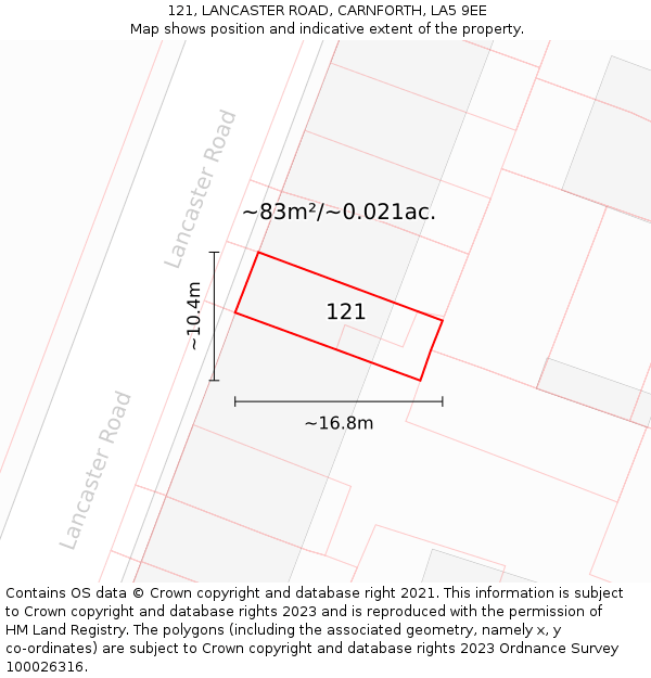 121, LANCASTER ROAD, CARNFORTH, LA5 9EE: Plot and title map