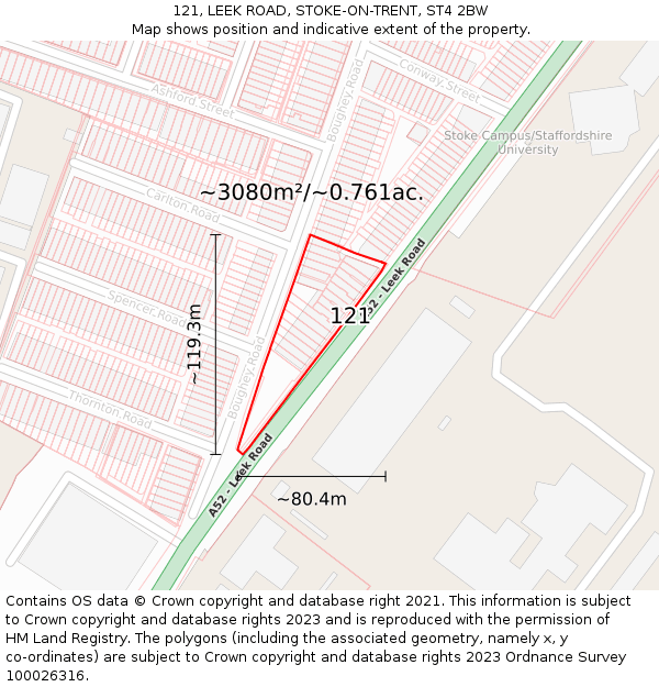 121, LEEK ROAD, STOKE-ON-TRENT, ST4 2BW: Plot and title map