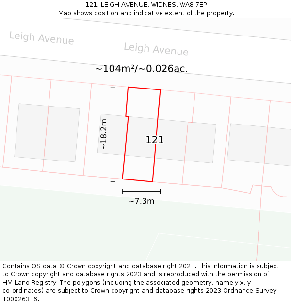 121, LEIGH AVENUE, WIDNES, WA8 7EP: Plot and title map