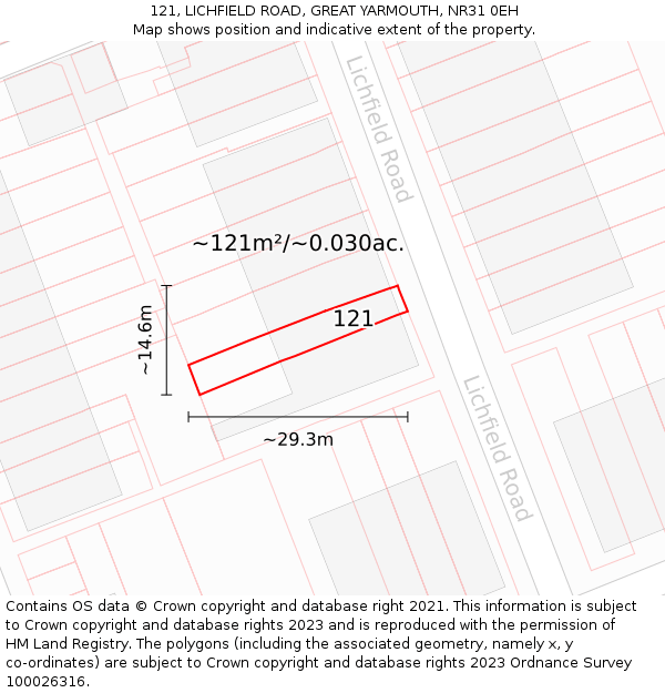 121, LICHFIELD ROAD, GREAT YARMOUTH, NR31 0EH: Plot and title map