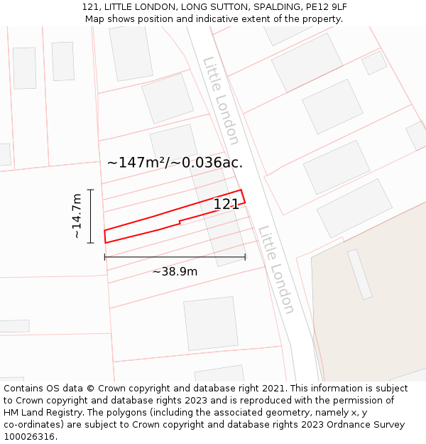 121, LITTLE LONDON, LONG SUTTON, SPALDING, PE12 9LF: Plot and title map